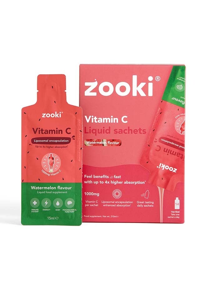 Zooki Liposomal Vitamin C 1000mg – Watermelon Flavor – High Absorption Liquid Sachets – Immune & Antioxidant Support – 14 Sachets - Image 2